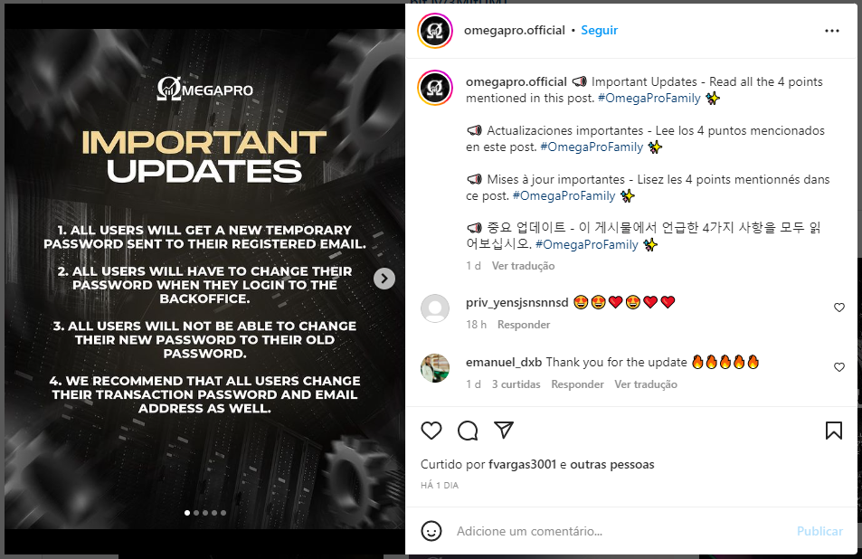 omegapro world instagram note about backoffice offline withdraw suspended - register forex